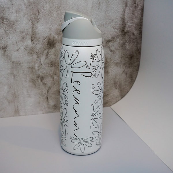 Personalized Owala FreeSip Bottle - Flower Design-Teacher Gift + Bachelorette Gift+Other Hobbies/Jobs.