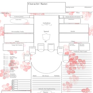 D&D 5e Character Sheet PDF - Pink Flowers