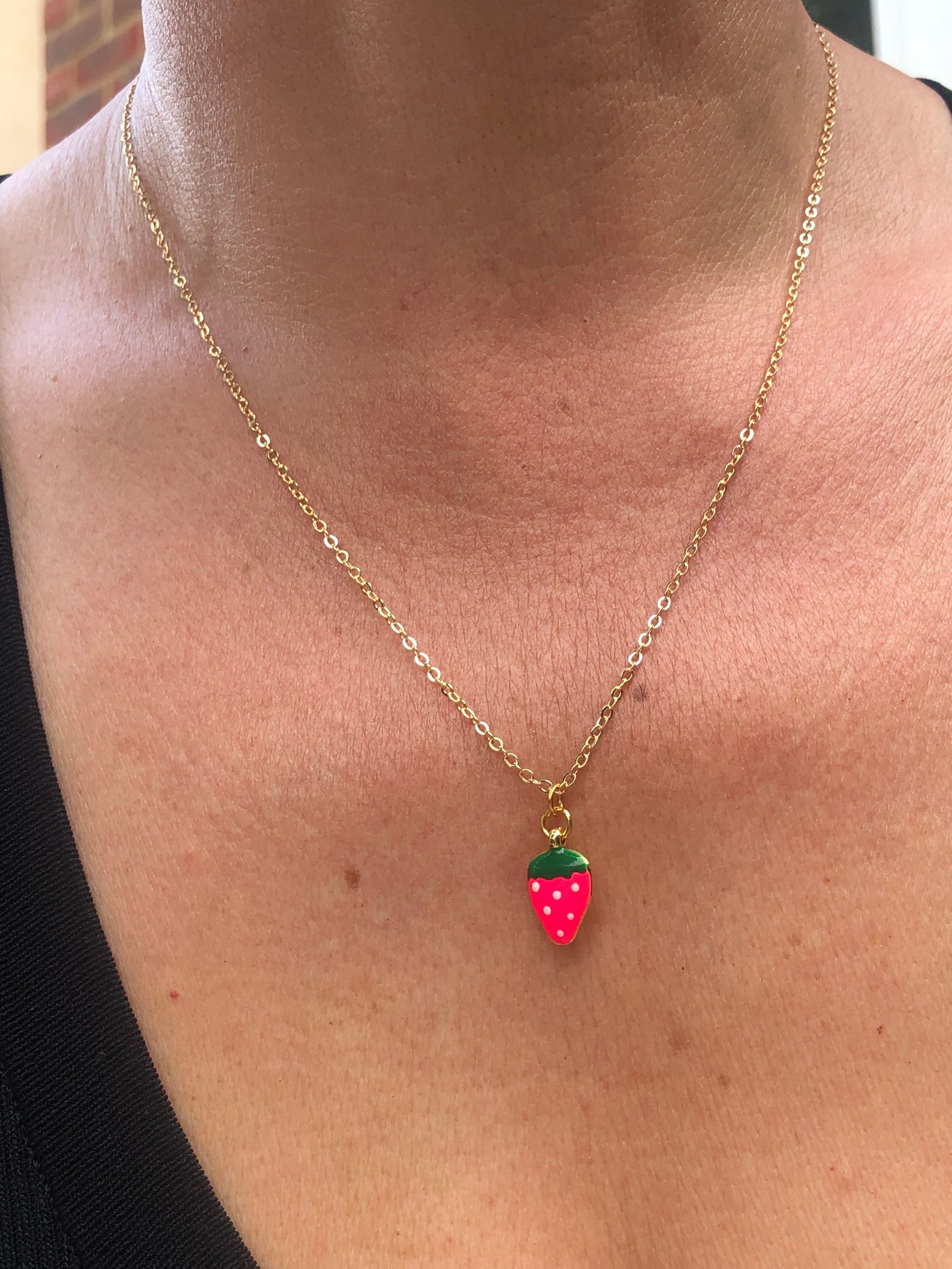 Strawberry necklace gold plated necklace. Etsy
