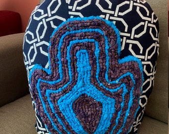 Unique Navy Geometric Handwoven Pillow, Custom Bright Decor Pillow, Colorful Bohemian Pillow, Textural custom pillow, Eclectic loop pillow