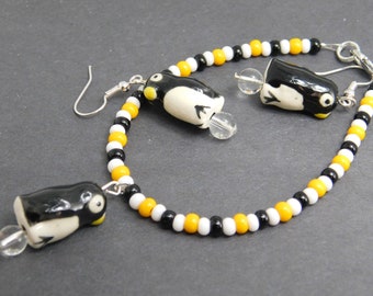 Penguin Bracelet with Matching Earrings