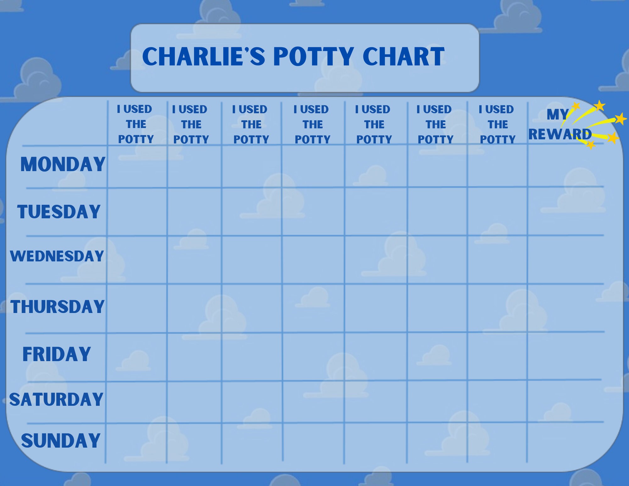Toy Story Potty Chart/ Kids Chart/ Blue and White Cloud - Etsy UK