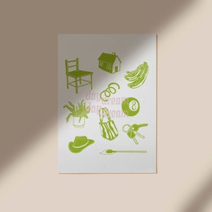 Like A House On Fire // Ilustración, Art Print // Verde, Bodegones, Decoración de paredes