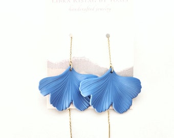 Periwinkle Ginkgo Leaf Threader Earrings