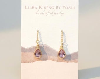 Adjustable Threader Earrings with Small Pink Charms