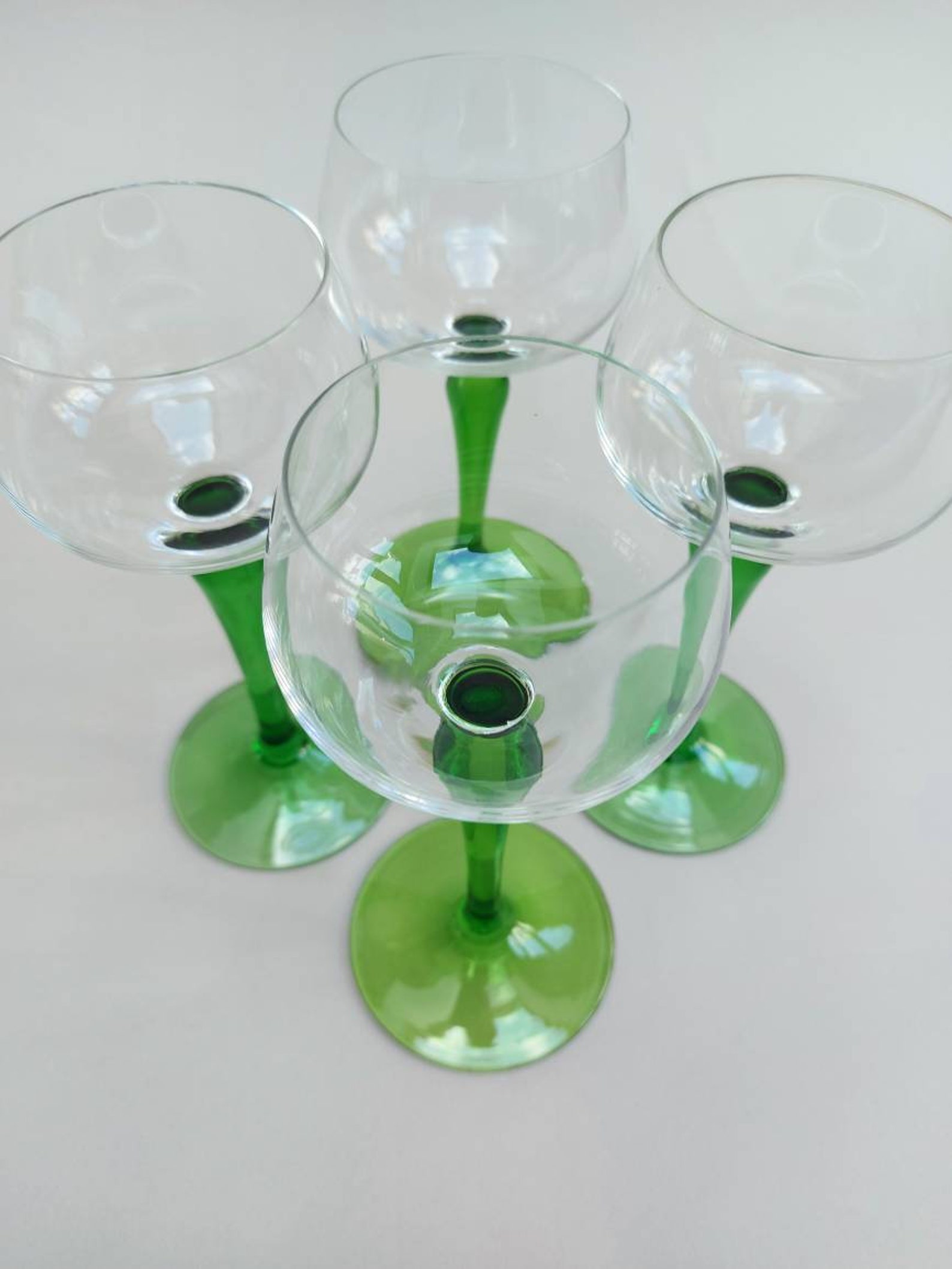 Set of 4 Green Stem Glasses Etsy