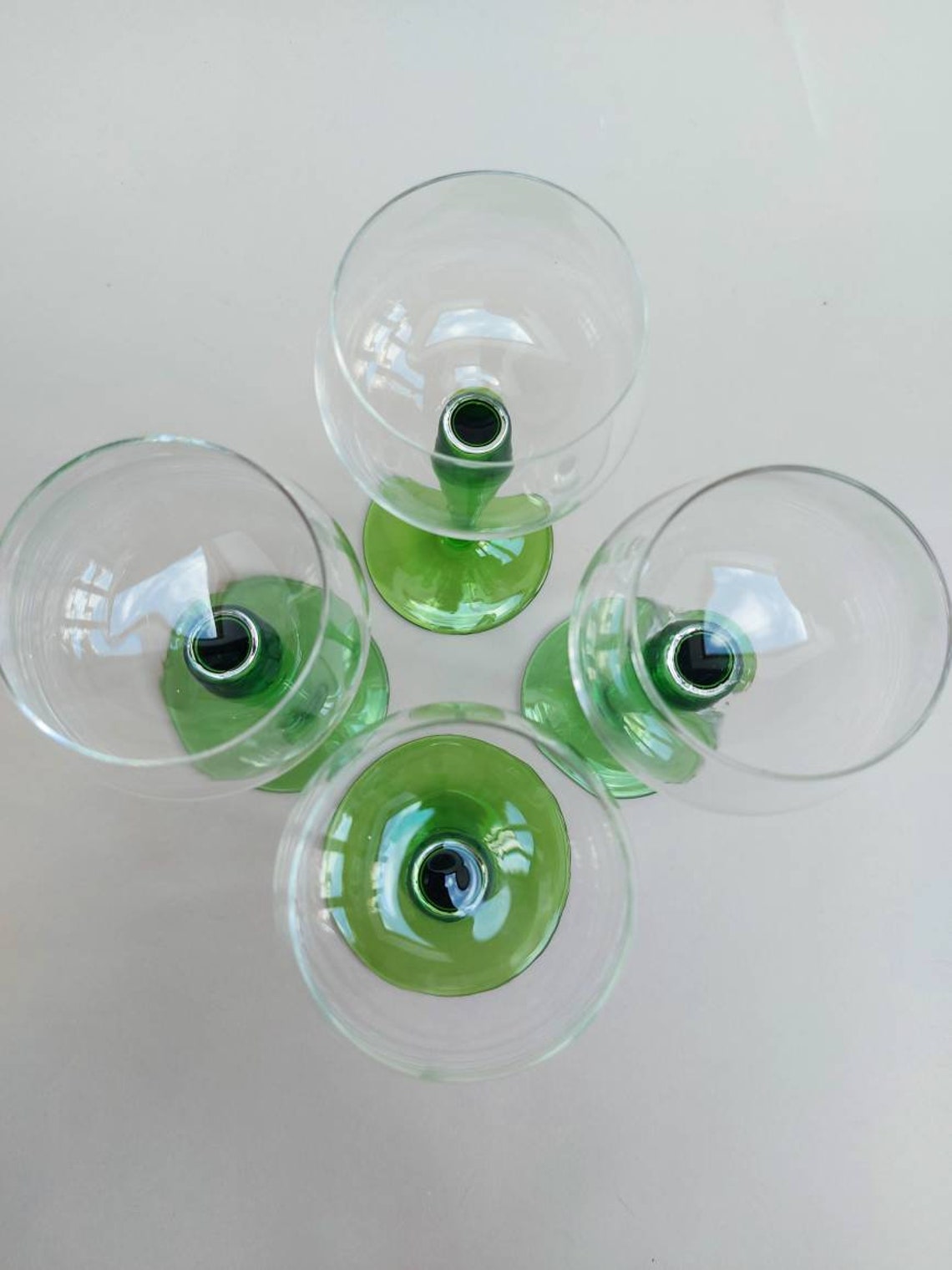 Set of 4 Green Stem Glasses Etsy