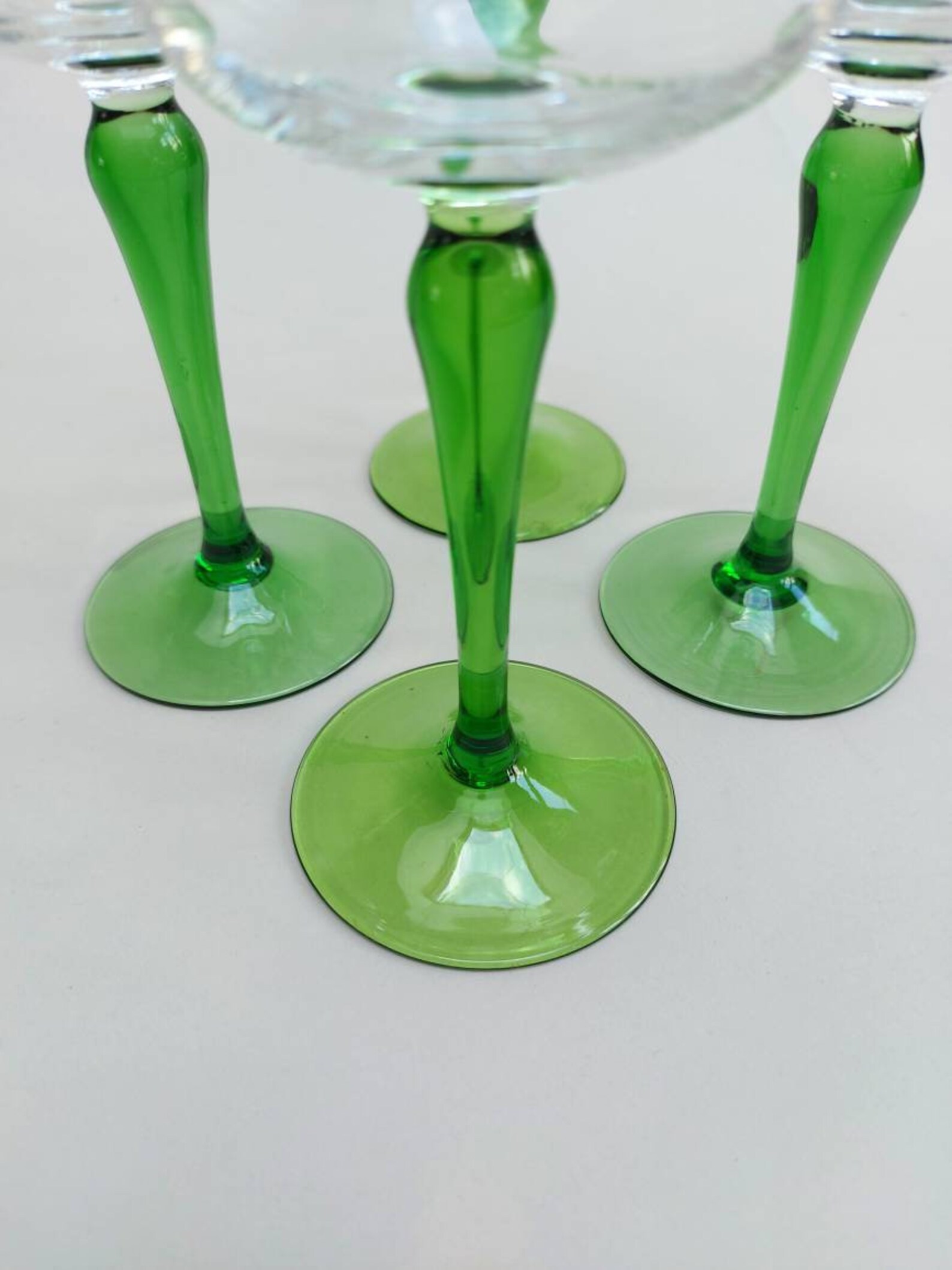 Set of 4 Green Stem Glasses Etsy
