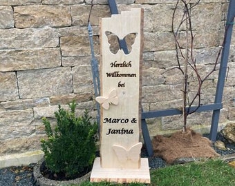 Wooden stele "butterfly" with desired engraving, personalized