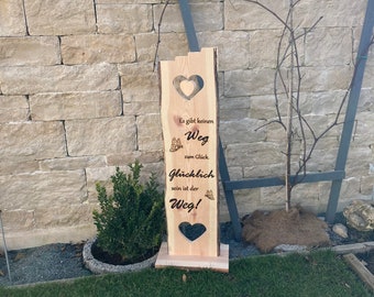 Wooden stele "Heart" with hanging heart and engraved saying, personalized on request, stele wooden display