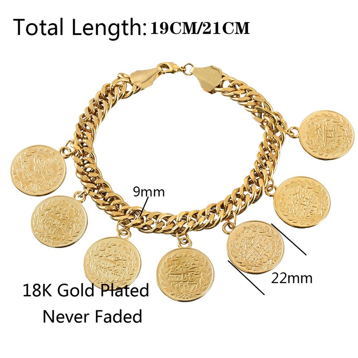Hot Length19CM/21CM Turkey Coin Bracelet for Women Gold Color Etsy
