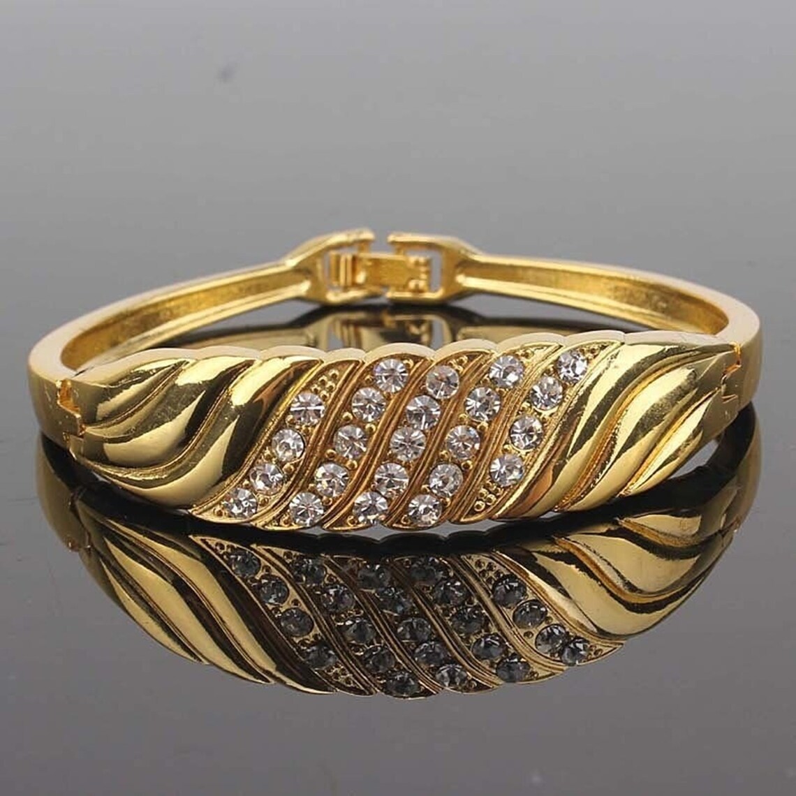 Hot Sale Bangles Luxury Romantic Style Goldcolor Rhinestone Etsy