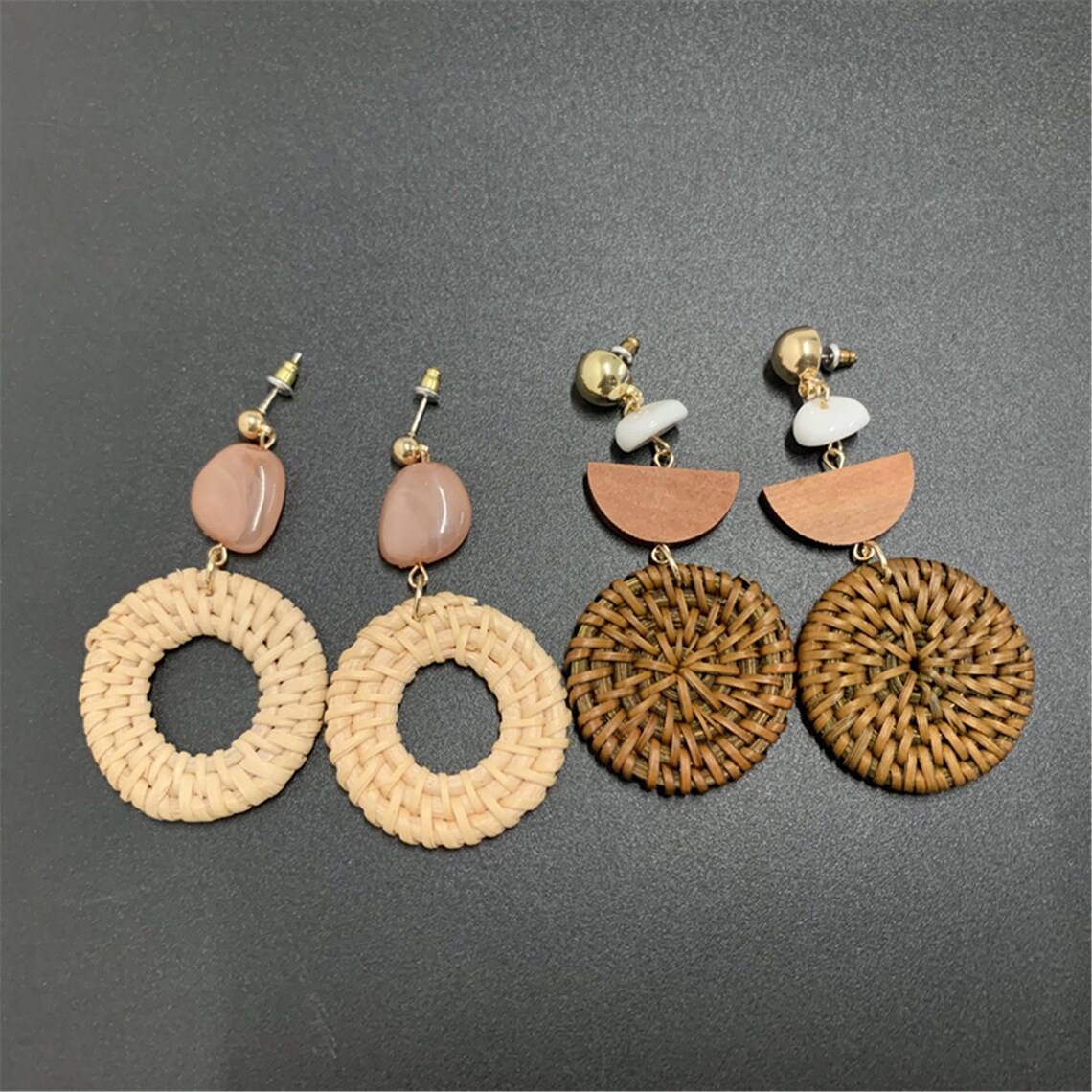 Straw earring Rattan Earring Hand Natural Woven earring Etsy
