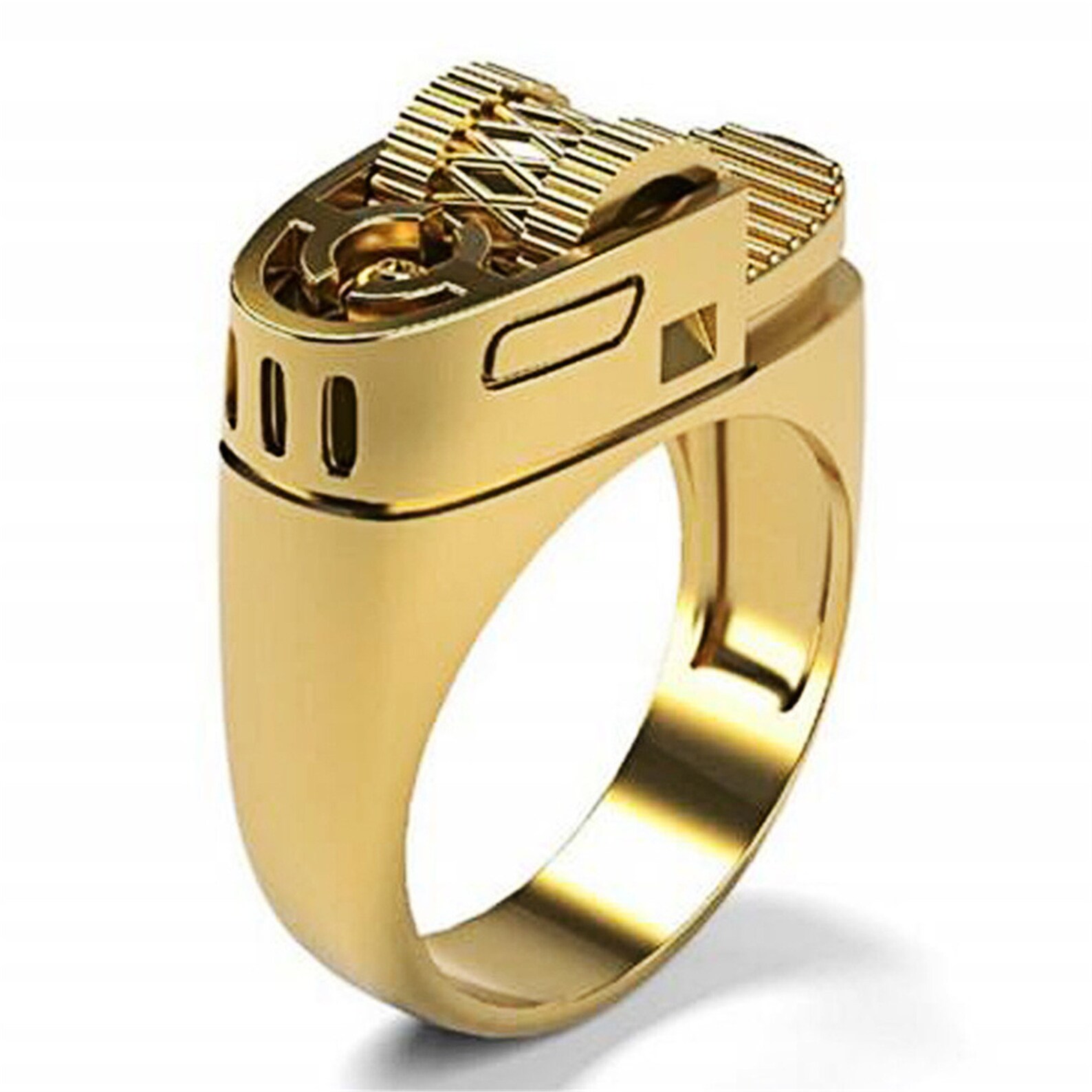 Gold ring cigarette lighter ring men ring Fire Flame Smoke Etsy