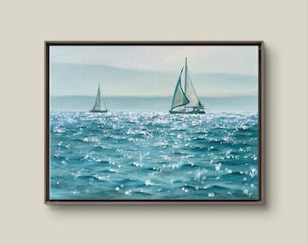 Barca a vela nel mare dipinto ad olio su tela