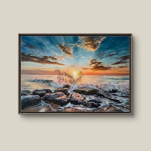 Sunset at the sea beach oil painting on canvas