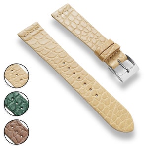 Genuine Alligator Leather Watch Band Strap - 20x16mm 19x16mm 18x14mm - Beige Green Taupe - Zermatt Calfskin Lining - Top Stitch - Slim Flat