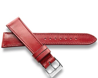 Brick Red Oak Tanned Leather Watch Strap With Matching Stitch - Quick Release Spring Bars - 22mm, 20mm, 19mm, 18mm