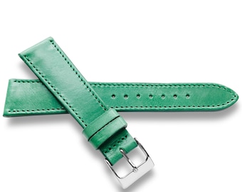 Green Oak Tanned Leather Watch Strap With Matching Stitch - Quick Release Spring Bars - 22mm, 20mm, 19mm, 18mm
