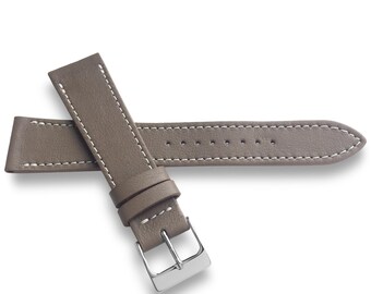 Taupe Smooth French Calf Leather Watch Strap 22mm-16mm