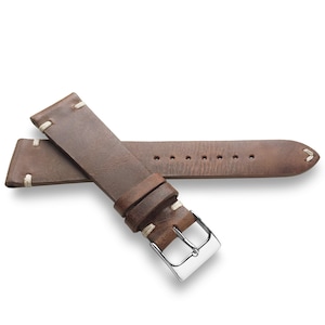 Distressed Brown Vintage Italian Two-Side Stitch Top Grain Leather Watch Band Strap 22mm, 20mm, 19mm, 18mm -  Quick Release Spring Bars