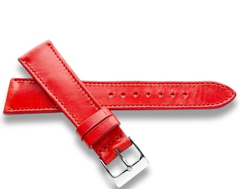Ferrari Red Oak Tanned Leather Watch Strap With Matching Stitch - Quick Release Spring Bars - 22mm, 20mm, 19mm, 18mm