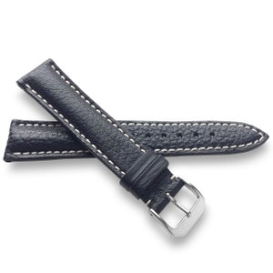 Black Genuine Buffallo Leather Watch Band Strap Padded With White Stitch in 24mm, 22mm, 20mm, 29mm, 18mm