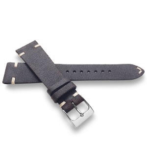 Dark Brown Crazyhorse Italian Two-Side Stitch Naturally Textured Leather Watch Band Strap 22mm, 20mm, 19mm, 18mm  Quick Release Spring Bars