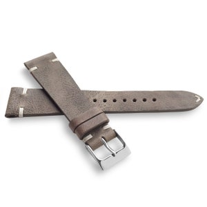 Distressed Gray Italian Two-Side Stitch Naturally Textured Leather Watch Band Strap 22mm, 20mm, 19mm, 18mm