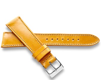 Golden Yellow Oak Tanned Leather Watch Strap With Matching Stitch - Quick Release Spring Bars - 22mm, 20mm, 19mm, 18mm