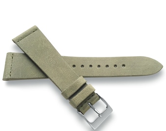 Moss Green Full Grain Calf Leather Watch Band Strap - Vegetable Tanned - Single Layer - Handmade in USA avaliable in 22mm 20mm 19mm 18mm