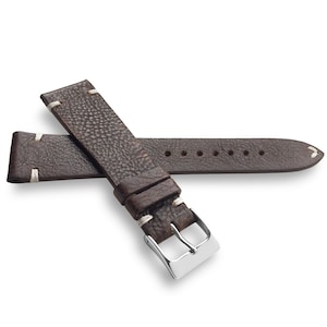 Distressed Dartk Brown Textured Italian Two-Side Stitch Naturally Textured Leather Watch Band Strap 22mm, 20mm, 19mm, 18mm