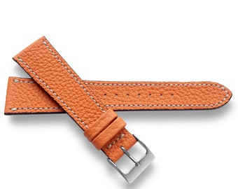 Orange Shrunken French Calf Leather Watch Band Strap In 20mm, 19mm, 18mm - Quick Release Spring Bars