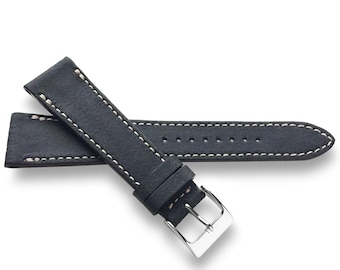 Black Distressed Italian Crazyhorse Leather Watch Band Strap Avaliable in 22mm, 20mm, 19mm ,18mm