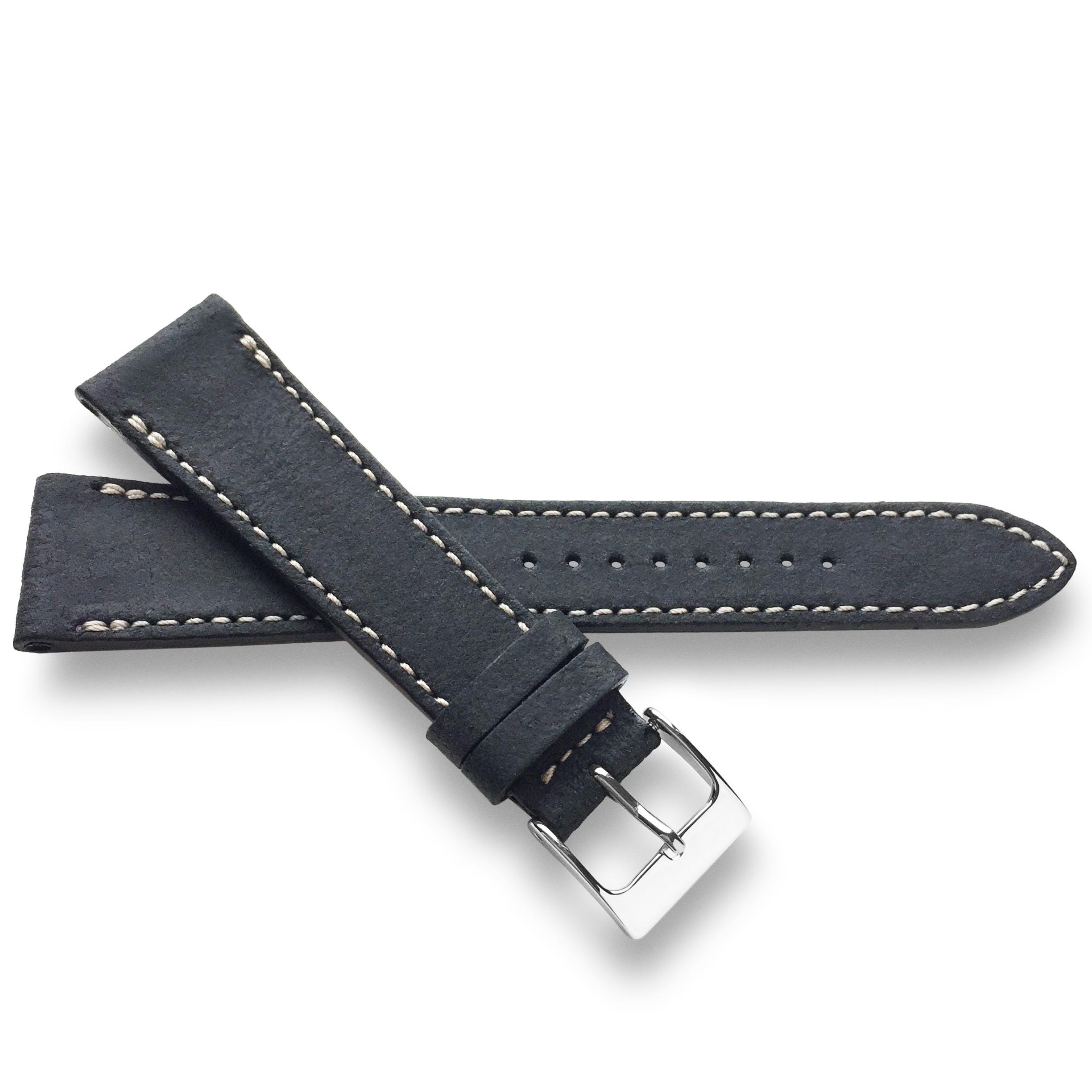 22mm Distressed Leather Watch Band with Silver Buckle, 7.75 Inches UNIVERSAL BLACK VINTAGE LEATHER WATCH STRAP | Everest Bands main image 3