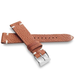 Distressed Light Brown Textured Italian Two-Side Stitch Naturally Textured Leather Watch Band Strap 22mm, 20mm, 19mm, 18mm