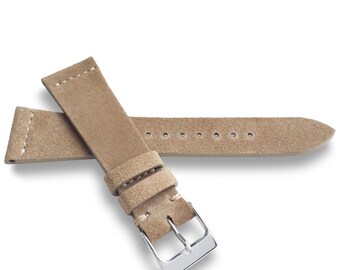 Beige Tan English Suede Leather Watch Strap With Kangaroo Lining - Handmade in USA