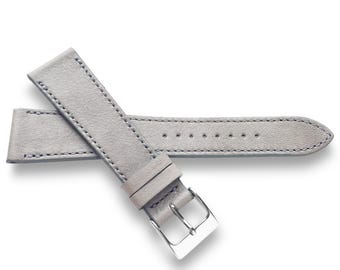Gray Verona Leather Watch Strap With Matching Stitch Natural Grain Slightly Distressed in 22mm, 20mm, 19mm, 18mm - Quick Release Spring Bars
