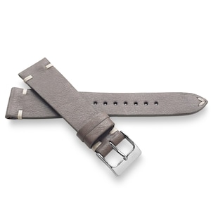 Light Gray Vintage Italian Two-Side Stitch Naturally Textured Leather Watch Band Strap 22mm, 20mm, 19mm, 18mm  -  Quick Release Spring Bars