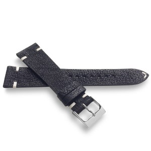 Black Textured Vintage Italian Two-Side Stitch Top Grain Leather Watch Band Strap 22mm, 20mm, 19mm, 18mm -  Quick Release Spring Bars