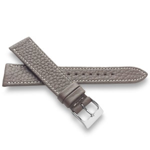 Dark Taupe Spanish Floater Textured Leather Watch Band Strap with Zermatt Lining and White Contrast Stitch 20mm, 19mm, 18mm
