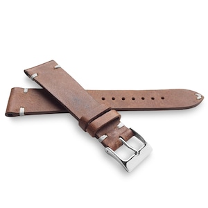 Distressed Brown Italian Two-Side Stitch Naturally Textured Leather Watch Band Strap 22mm, 20mm, 19mm, 18mm