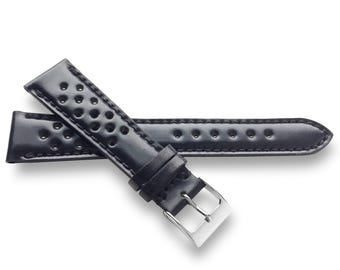 Black Horween Shell Cordovan Leather Watch Strap, Rally Style