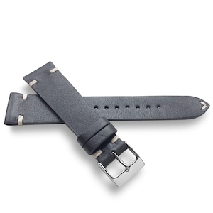 Dark Gray Vintage Italian Two-Side Stitch Naturally Textured Smooth Leather Watch Band Strap 22mm, 20mm, 19mm, 18mm  -  Quick Release