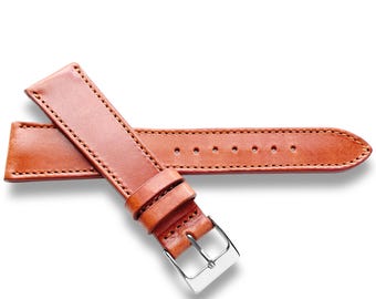 Mid Brown Oak Tanned Leather Watch Strap With Matching Stitch - Quick Release Spring Bars - 22mm, 20mm, 19mm, 18mm