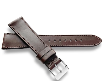 Mocha Brown Oak Tanned Leather Watch Strap With Matching Stitch - Quick Release Spring Bars - 22mm, 20mm, 19mm, 18mm