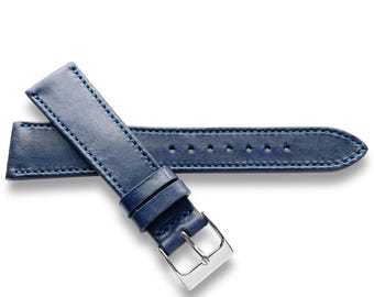 Navy Blue Oak Tanned Leather Watch Strap With Matching Stitch - Quick Release Spring Bars - 22mm, 20mm, 19mm, 18mm