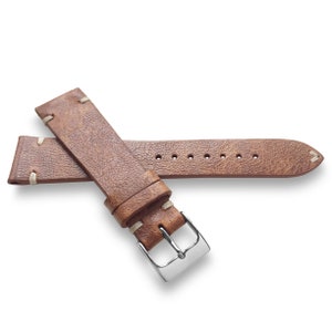 Distressed Brown Italian Two-Side Stitch Naturally Textured Leather Watch Band Strap 22mm, 20mm, 19mm, 18mm  -  Quick Release Spring Bars