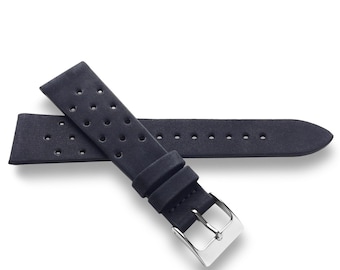 Black Rally Style Nubuck Leather Watch Strap With No Stitch In  20mm, 19mm, 18mm - Quick Release Spring Bars