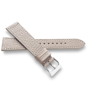 Gray Spanish Floater Textured Leather Watch Band Strap with Zermatt Lining and White Contrast Stitching - Slim - 20mm, 19mm, 18mm